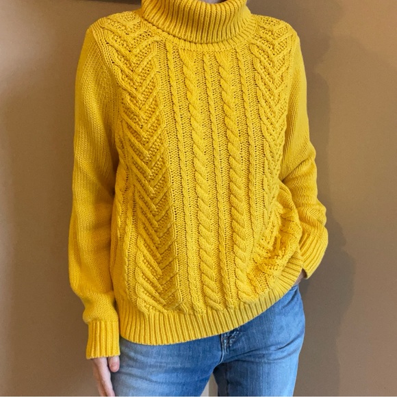 Lands' End Yellow Cable Knit Drifter Turtleneck Sweater - Picture 7 of 7
